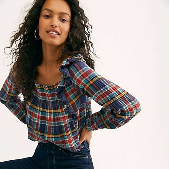 Free People Tops - FREE PEOPLE Siena Plaid Tie Back Pullover Top NWT